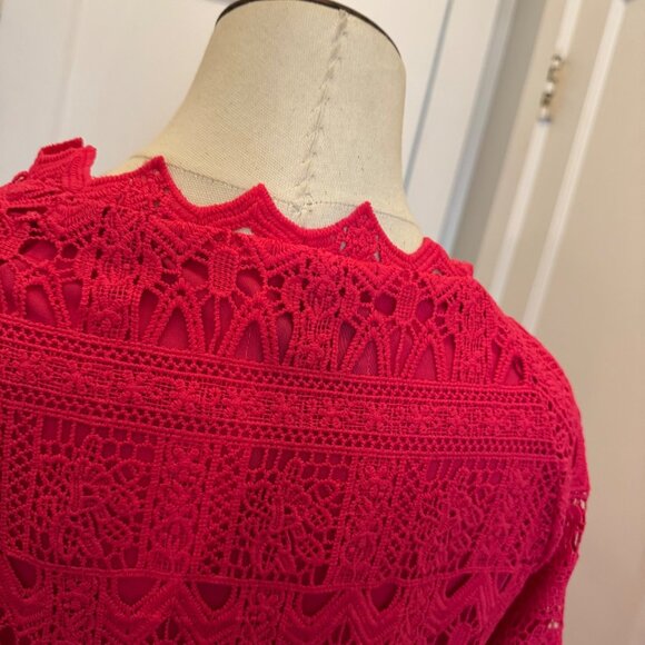 Lace Midi Dress With Velvet Bow Belt By Dainty Jewells - Womens M - Bright Pink - Picture 12 of 16